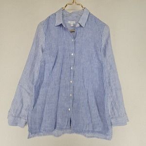 J. Jill Love Linen Striped Blue White Button Up Shirt Size Extra Small